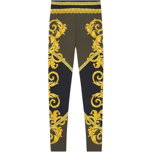 Leggings, female, , Size: XS Barocco Print High-Waisted Trousers - Versace - Modalova