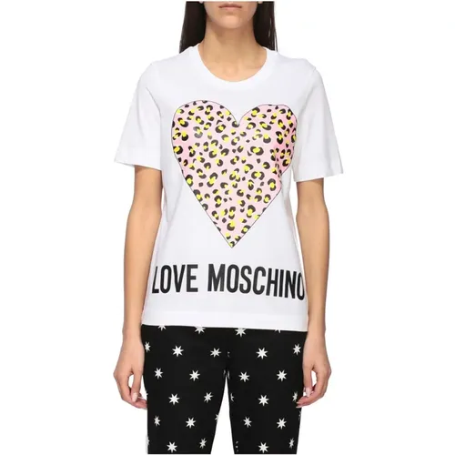 Crewneck T-Shirt mit Animalier Heart Print - Love Moschino - Modalova