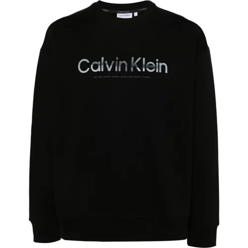 Schwarze Pullover für Männer,Schwarzer Logo-Sweatshirt Baumwolle Rundhals - Calvin Klein - Modalova