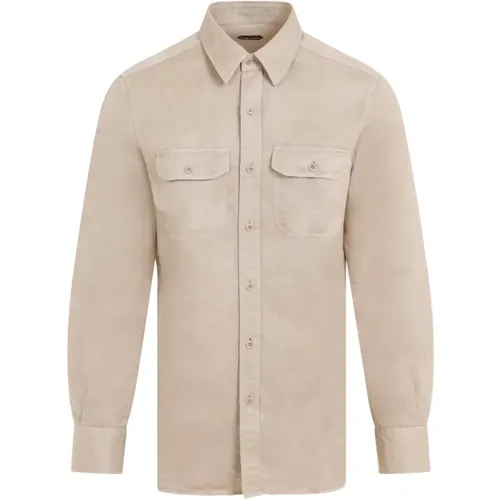 Linen-Cotton Shirt , male, Sizes: L - Tom Ford - Modalova