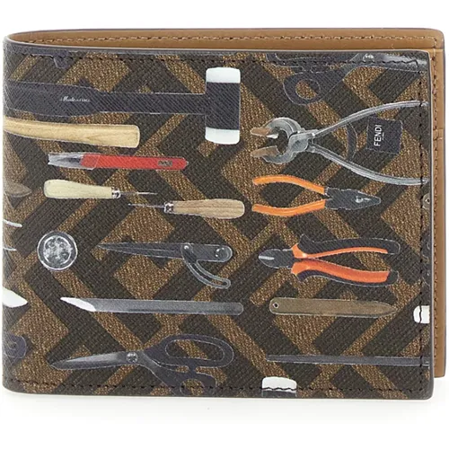 Brown Leather Bifold Wallet with Logo , male, Sizes: ONE SIZE - Fendi - Modalova