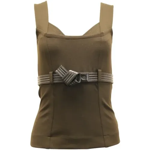 Pre-owned Tops, female, , Size: XS Wool Sleeveless Top with Detachable Leather Belt - Gucci Vintage - Modalova