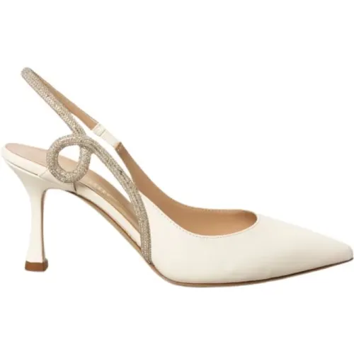 Verzierte weiße Lederslingback-Sandale , Damen, Größe: 41 EU - Ninalilou - Modalova