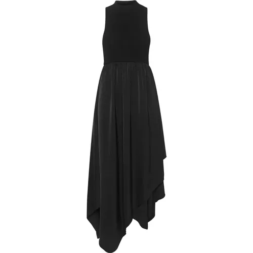 Schwarzes Kleid mit hohem Kragen und Rüschen , Damen, Größe: S - Gestuz - Modalova