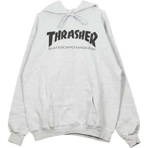 Hoodies, male, , Size: XL Grey/Black Skatemag Hood Long Sleeve Sweatshirt - Thrasher - Modalova