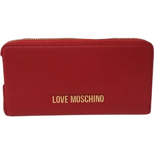 Wallets & Cardholders, female, , Size: ONE SIZE Zip Around Wallet with Coin and Card Slots - Love Moschino - Modalova