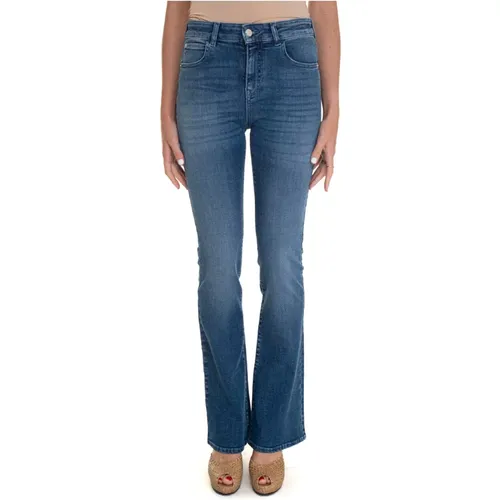 Ausgestellte Denim-Jeans mit Metall-Logo , Damen, Größe: W28 - Emporio Armani - Modalova