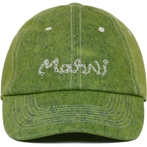 Caps, male, , Size: S Denim Hat with Embroidered Logo - Marni - Modalova