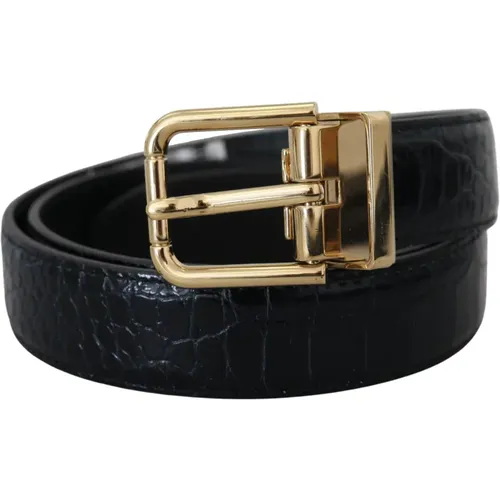 Belts, male, , Size: 75 CM Exotic Leather Belt with Golden Buckle - Dolce & Gabbana - Modalova