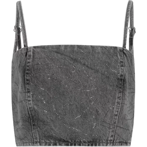 Sleeveless Tops, female, , Size: XS Rhinestone Denim Top - Rotate Birger Christensen - Modalova