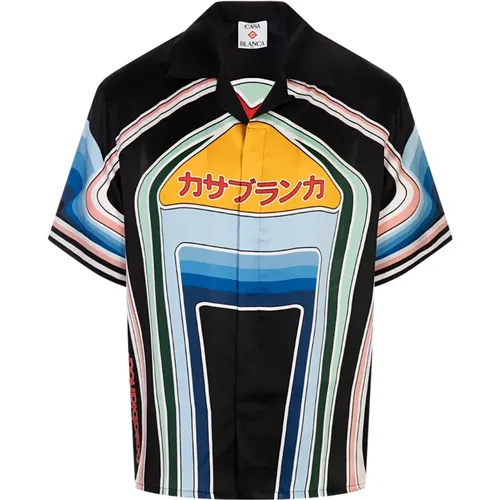 Short Sleeve Shirts, male, , Size: M Graphic Mountain Short Sleeve Silk Shirt - Casablanca - Modalova