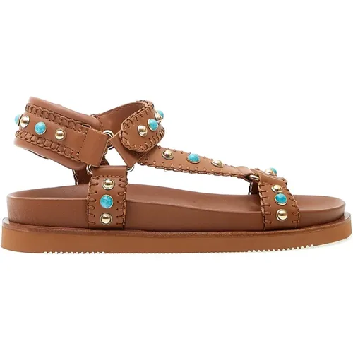 Flat Sandals, female, , Size: 8 US Studded Turquoise Leather Sandal - Ash - Modalova