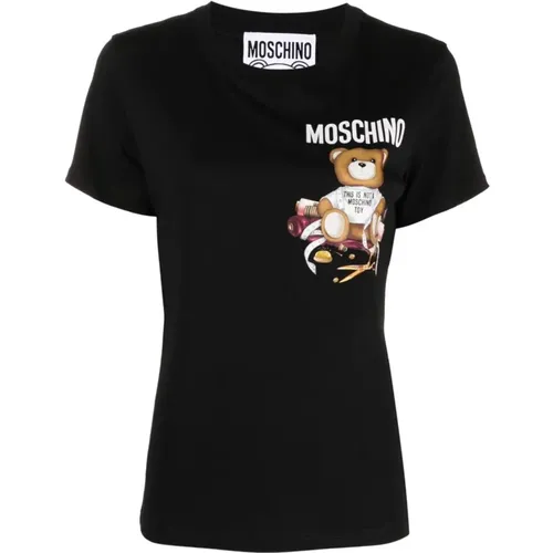 Schwarzes Teddybär Baumwoll-T-Shirt - Moschino - Modalova