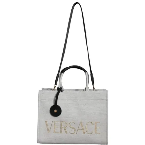 Tote Bags, female, , Size: ONE SIZE Canvas Leather Crossbody Tote Bag - Versace - Modalova