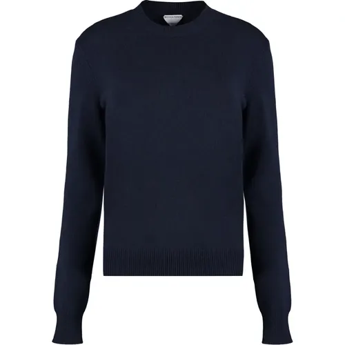 Cashmere Knitwear, female, , Size: M Cashmere Sweater with Leather Elbow Patches - Bottega Veneta - Modalova