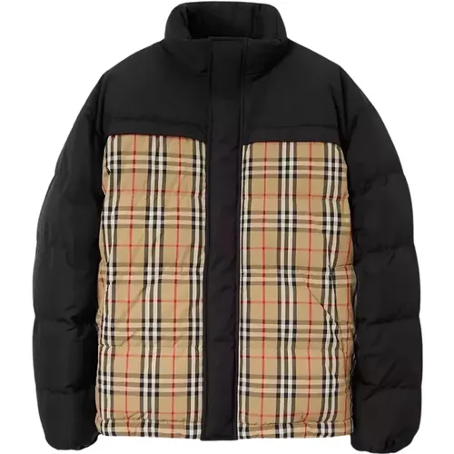 Down Jackets, male, , Size: XL Reversible Check Puffer Jacket - Burberry - Modalova
