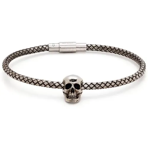 Silbernes Geflochtenes Armband mit Totenkopf-Anhänger,Silbernes Skull Charm Armband - alexander mcqueen - Modalova