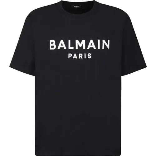 Schwarzes T-Shirt aus Bio-Baumwolle mit Aufdruck,Klassisches Logo T-Shirt - Balmain - Modalova