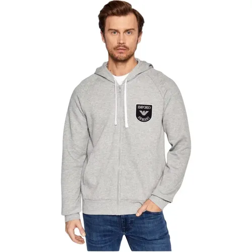 Zip-Hoodie mit Logo-Patch , Herren, Größe: L - Emporio Armani - Modalova