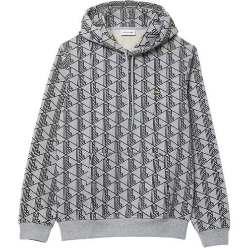 Hoodies, male, , Size: L Monogram Hoodie Grey Sweater - Lacoste - Modalova