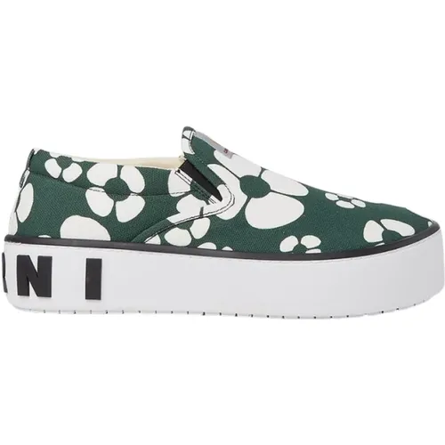 Blumige Leinwand-Sneaker , Damen, Größe: 36 EU - Marni - Modalova