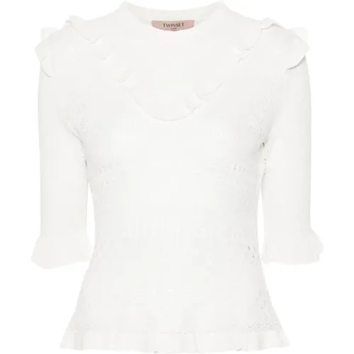 Weiße Gerüschte Sweaters , Damen, Größe: M - Twinset - Modalova