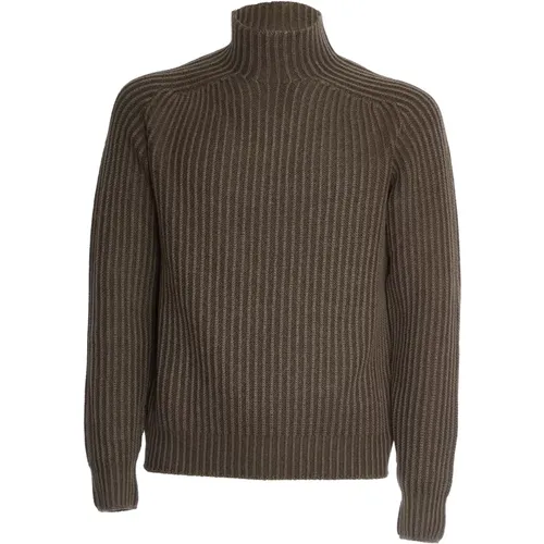 Turtlenecks, male, , Size: S Elegant Taupe Wool Mockneck Sweater - 04651/ A trip in a bag - Modalova