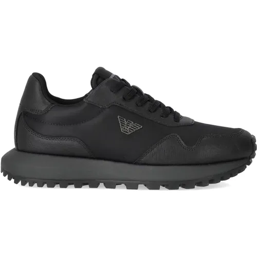 Schwarzer Recy Saffiano Sneaker mit Logo , Herren, Größe: 41 EU - Emporio Armani - Modalova