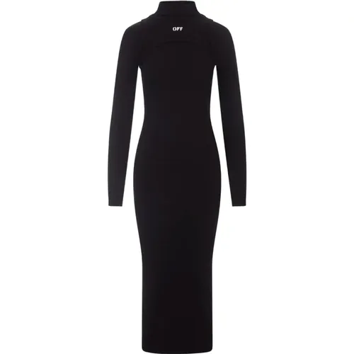 Schwarzes Slim-Fit Midi-Kleid mit Logo , Damen, Größe: XS - Off White - Modalova