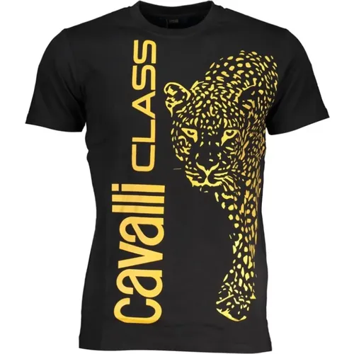 Schwarzes Baumwoll-T-Shirt mit Druck-Logo , Herren, Größe: 2XL - Cavalli Class - Modalova