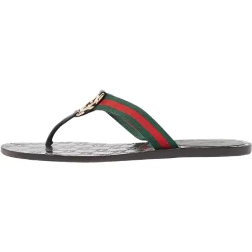 Pre-owned Flats, female, , Size: 8 1/2 US Pre-owned Canvas sandals - Gucci Vintage - Modalova