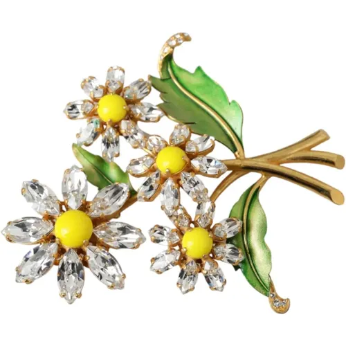 Brooches, unisex, , Size: ONE SIZE Gold Green Filigree Flower Crystal Brooch Pin - Dolce & Gabbana - Modalova