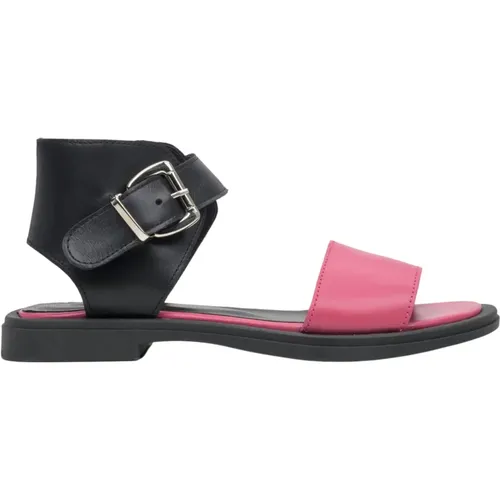 Damen Schwarze & Pinke Leder Flache Sandalen Er00113116 , Damen, Größe: 38 EU - Estro - Modalova