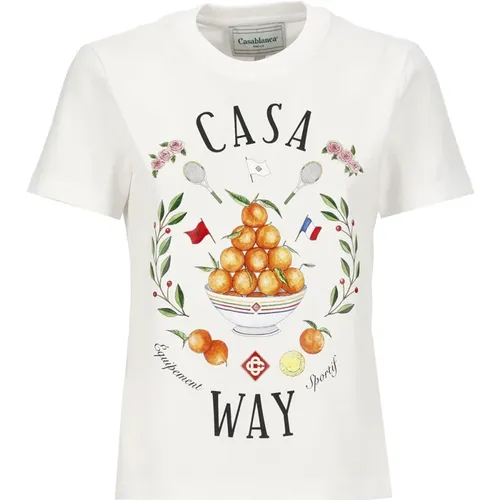 Cotton T-shirt with Logo Print , female, Sizes: M - Casablanca - Modalova