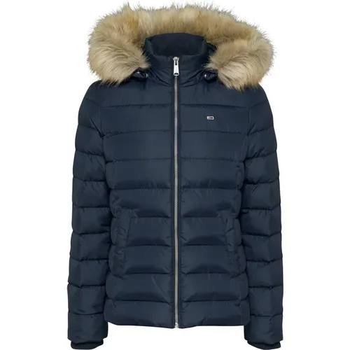 Blaue Winterjacke mit Kunstpelzbesatz , Damen, Größe: S - Tommy Jeans - Modalova