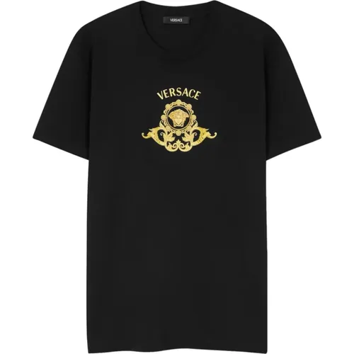 T-Shirts, male, , Size: M Printed Cotton-Jersey Slim T-Shirt - Versace - Modalova