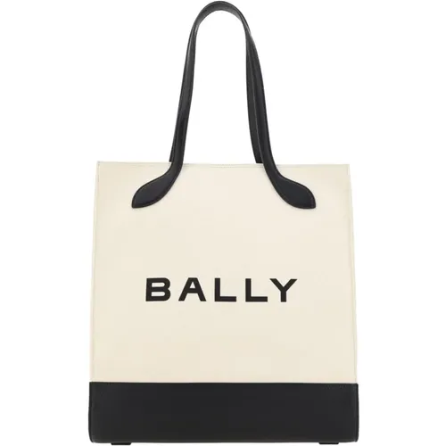 Tote Bags, female, , Size: ONE SIZE White and Black Leather Tote Bag - Bally - Modalova