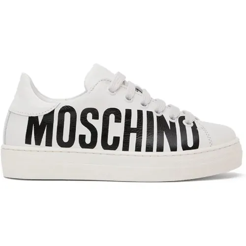 Weiße Leder Unisex Sneakers mit Gedrucktem Logo - Moschino - Modalova