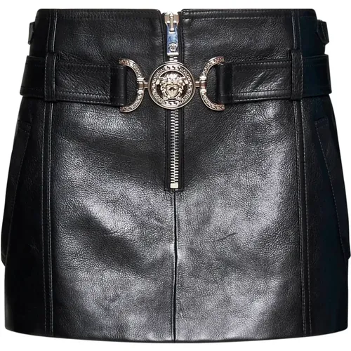 Medusa Leather Mini Skirt , female, Sizes: S, M - Versace - Modalova