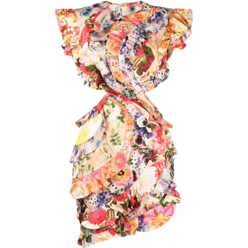 Floral-Print Mini Dress with Cutaway Waist and Open Back , female, Sizes: S - Zimmermann - Modalova