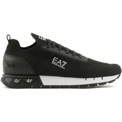 Schwarze Gestrickte Sneakers Logo-Druck , Herren, Größe: 40 EU - Emporio Armani EA7 - Modalova