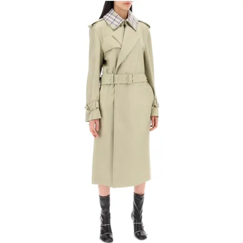 Double-Breasted Leather Trench Coat , female, Sizes: XS - Burberry - Modalova