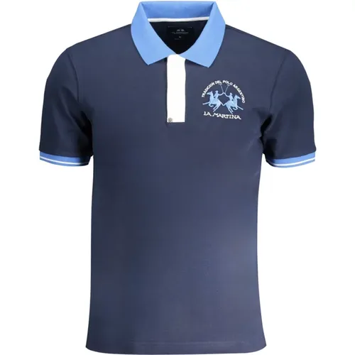 Blau kurzarm Polo Shirt bestickt - LA MARTINA - Modalova