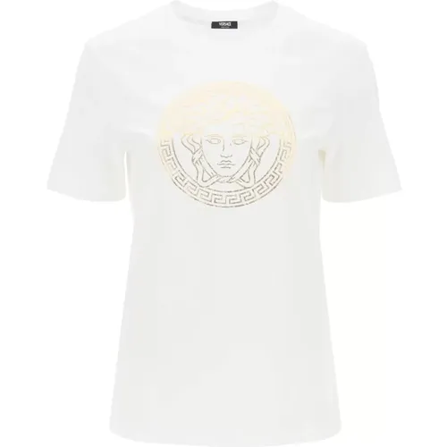 Medusa Print Rundhals T-Shirt , Damen, Größe: S - Versace - Modalova
