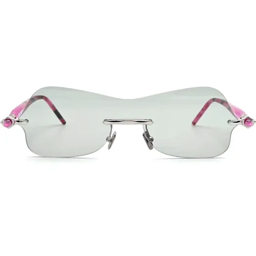 Sunglasses, female, , Size: ONE SIZE Rimless Mask Sunglasses - Silver/Fuchsia - Kuboraum - Modalova