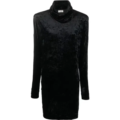 Velvet Effect Roll-Neck Sweater Dress , female, Sizes: M - Saint Laurent - Modalova