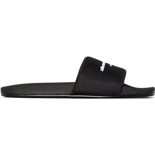 Schwarze Logo-Print Flache Sandalen , Damen, Größe: 39 EU - alexander wang - Modalova