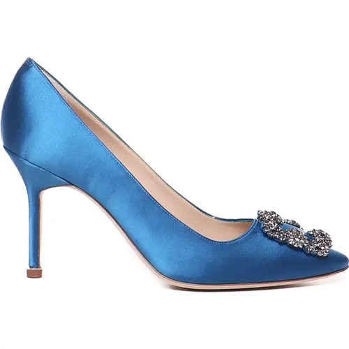 Satin Crystal Buckle Heel Pumps , female, Sizes: 6 UK, 5 UK - Manolo Blahnik - Modalova