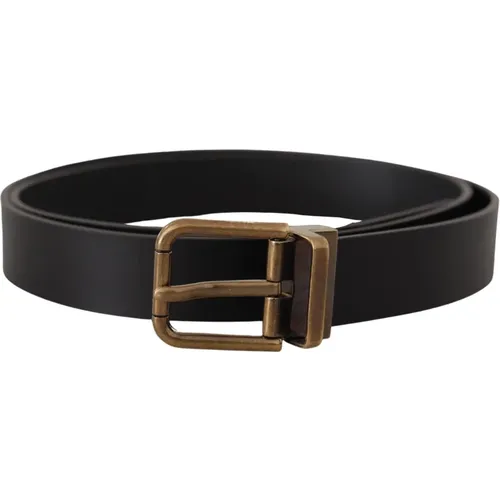 Belts, male, , Size: 90 CM Elegant Leather Belt with Vintage Buckle - Dolce & Gabbana - Modalova