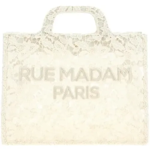 Weiße Spitzen-Tote-Tasche mit Besticktem Logo , Damen, Größe: ONE Size - Rue Madam - Modalova